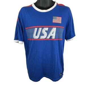 USA Ringer Short Sleeve VTG Style Soccer T UNISEX Men’s L Women’s XXL Blue Flag